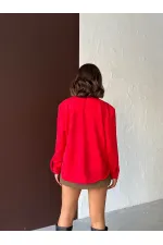 Topshow Striped Detail Scuba Suede Wholesale Shirt - Red | F1973