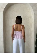 Blouse à bretelles rayées - Rose | Topshow