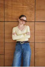 Yakası Dantel Detaylı Sweatshırt - Sarı | F2088 - Topshow