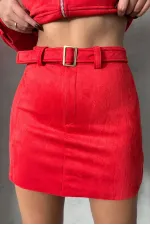 Kemerli Toptan Etek - Kırmızı | TOPSHOW | F1801