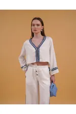 Kot Şeritli Toptan Gömlek - Krem | Topshow | F1888