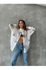 Embroidered Organza Wholesale Shirt - Cream | TOPSHOW | F1690