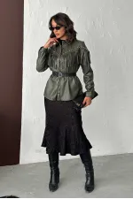 Chemise en similicuir kaki à franges tombantes F 2043