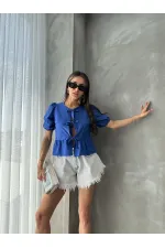 Topshow Saks Önden Bağlamalı Poplin Toptan Bluz