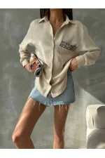 Pocket Detailed Linen Wholesale Shirt - Stone | TOPSHOW | F1661