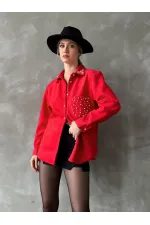 Wholesale Shirt with Tassel Pocket - Red | TOPSHOW | F1617