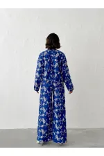 Çiçek Nakışlı Fermuarlı Ceket - Saks | Topshow | F1948