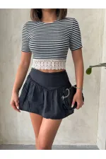 Striped Blouse with Lace Skirt - Bold Stripes | Topshow