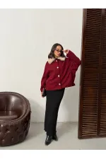 Manteau en cachemire boutonné à col peluche Topshow - Bordeaux | F2048