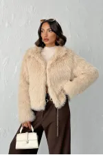 Topshow - Toptan Suni Kürk Kadın Mont - Taş