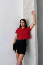 Topshow Kırmızı Güpür Abiye Toptan Bluz