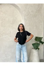 Topshow Siyah Çoban Dikişli Toptan Tişört