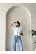 Arkası Kelebek Detaylı Toptan Gömlek - Beyaz | Topshow