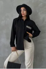 Suede Wholesale Shirt - Black | TOPSHOW | F1517