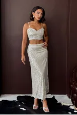 Jupe longue à sequins Topshow Stone - Taille haute, élégante robe de soirée