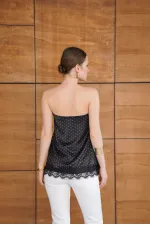 Bustier en satin noir à pois et détails en dentelle | D2963 - Topshow