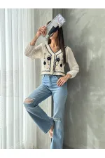 Buttoned Short Wholesale Cardigan F0022 - Stone Blue | TOPSHOW | F0022