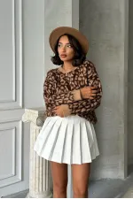 Leopar Triko Toptan Bluz  - Kahve | TOPSHOW | K-158