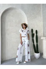 Nakışlı Pantolon - Krem | Topshow