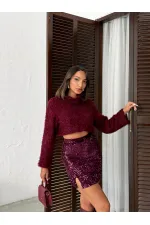 Topshow Sequined Velvet Mini Skirt - Plum | F2054