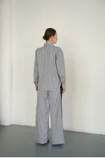 Pantalon rayé à détails en dentelle - Noir | F2083 - Topshow