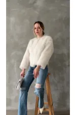 Topshow Krem Suni Kürk Toptan Ceket | F1615