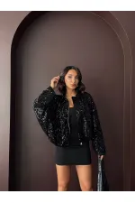 Manteau en velours à sequins Topshow - Noir | F2026