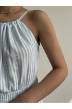 Topshow Blue Tied Neck Wholesale Blouse