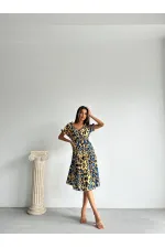 Topshow Leopard Saxe Patterned Long Wholesale Dress