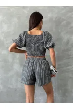 Topshow Siyah Çizgili Gipeli Toptan Bluz