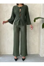 Pantalon plissé en gros - Kaki | Topshow