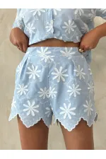 Nakışlı Toptan Şort - Mavi | Topshow