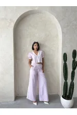 Güpür Detaylı Çizğili Pantolon - Pembe | Topshow