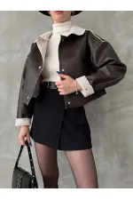 Nubuk Yakası Kürklü Toptan Mont - Kahve | TOPSHOW | F1577