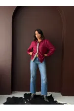 Topshow Şerit Detaylı Scuba Süet Toptan Gömlek - Mürdüm | F1973