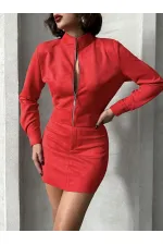 Kemerli Toptan Etek - Kırmızı | TOPSHOW | F1801