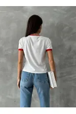 Topshow Krem Kırmızı Nakışlı Toptan Tişört