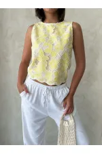 Dantel Kolsuz Bluz - Sarı | Topshow