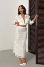 Jupe midi de soirée Topshow à sequins - Crème | Automne/Hiver 2012