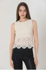 T-shirt à manches zéro et col rond en dentelle, vente en gros - Brut | TOPSHOW