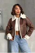 Süet Peluş Toptan Mont - Taba Krem | TOPSHOW | F1856