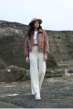 Manteau en gros avec col en nubuck et fourrure - Vison | TOPSHOW | F1553