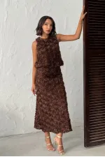 Topshow - Toptan Gül Süzüneli Etek - Kahve