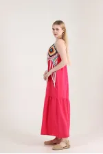 Robe longue à franges crème fuchsia Topshow en gros