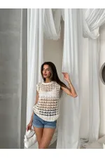 Gilet en maille en gros - Crème | TOPSHOW