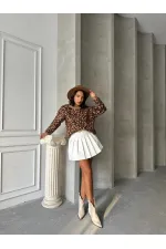 Leopar Triko Toptan Bluz  - Kahve | TOPSHOW | K-158