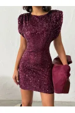 Sequined Velvet Dress - Plum | F2049