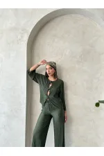 Chemise plissée à nouer sur le devant - Kaki | Topshow | F1739