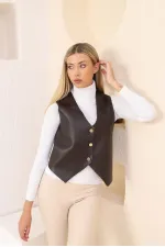 Gilet en cuir marron à boutons (vente en gros) | TOPSHOW | F1515