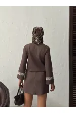 Topshow Stripe Detailed Scuba Suede Zippered Jacket - Brown | F1971